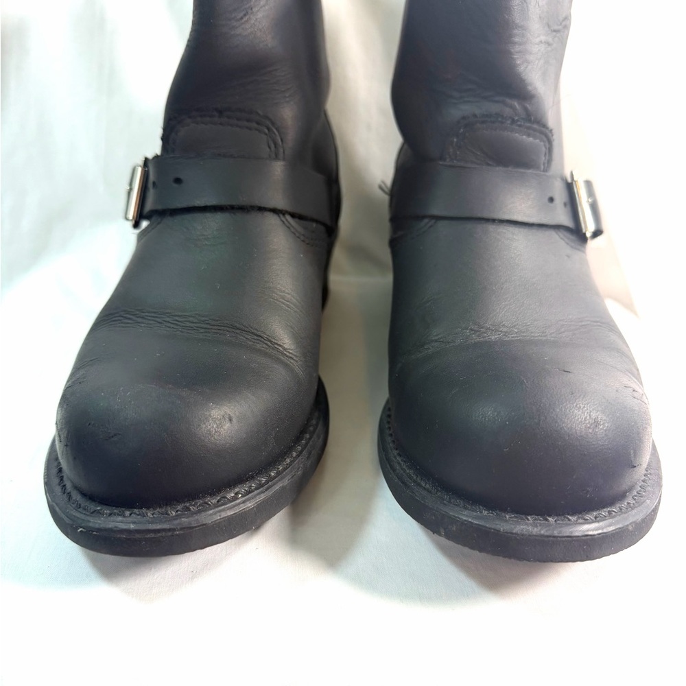 Women's 8.5 M FRYE 701 Leather Engineer Short Boots Black Moto Biker Buckle - Picture 4 of 13
